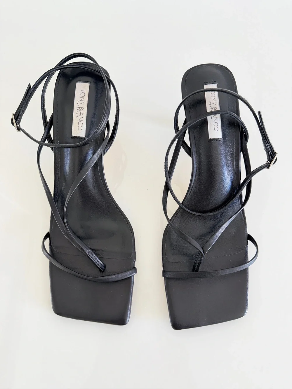 Tony Bianco Avi Black Nappa Leather Square Toe Strappy Sandal
